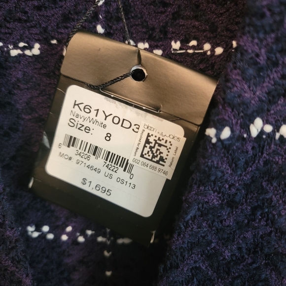 NWT St. John Sz 8 Herringbone Grid knit Double Breasted Jacket Navy/White Luxury - Picture 3 of 9